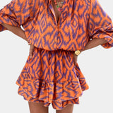 Yasmine Mono Mini con Volantes y Estampado Ikat