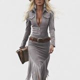 Olga™ | Vestido midi retro con flecos y cierre