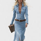 Olga™ | Vestido midi retro con flecos y cierre