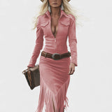 Olga™ | Vestido midi retro con flecos y cierre