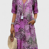 Perla Vestido Boho con Estampado Floral y Detalles en Crochet