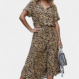 Rovena Vestido Midi de Lunares con Cuello Camisero y Cintura Ajustable