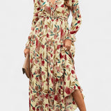 Keti Vestido Maxi Floral con Mangas Largas y Volantes Delicados
