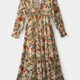 Keti Vestido Maxi Floral con Mangas Largas y Volantes Delicados